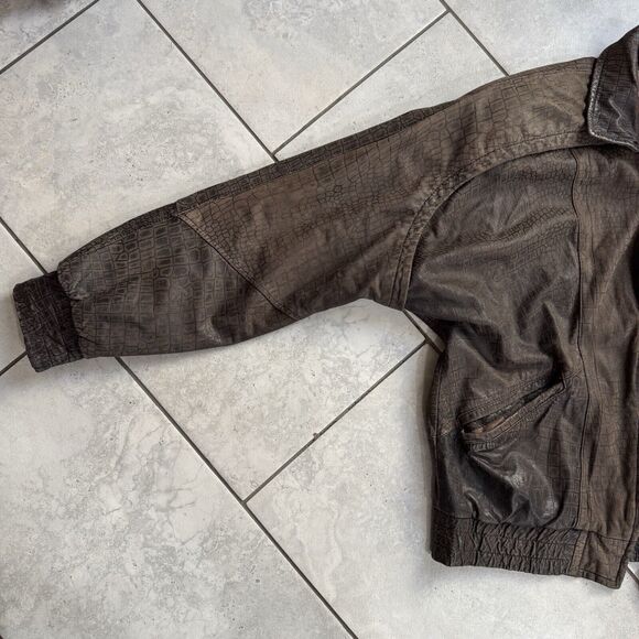 Vintage Animal Print Leather Bomber Jacket Dbl Zip Relaxed For Shoulder Padded - Picture 5 of 9